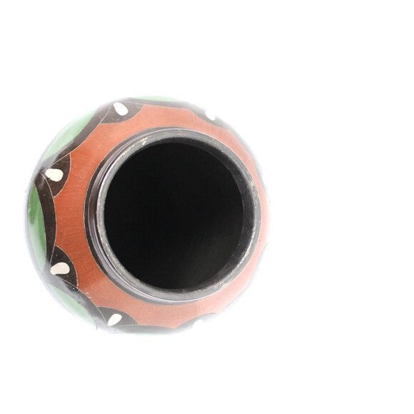 MEXICAN FOLK ART DARK BROWN CLAY POTTERY GINGER POT HAND-PAINTED FLORAL DESIGN - Picture 7 of 10